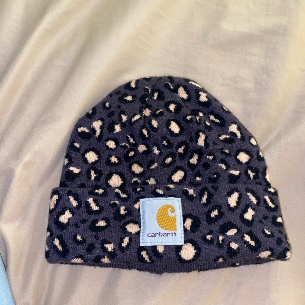 Carhartt Kids Leopard Print Beanie - Black and Cream